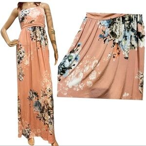 BELLAMIE Women's  Pink Floral Strapless Pockets Boho Maxi /Long Dress SIZE S